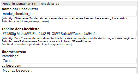 Screenshot der Konfiguration im Backend