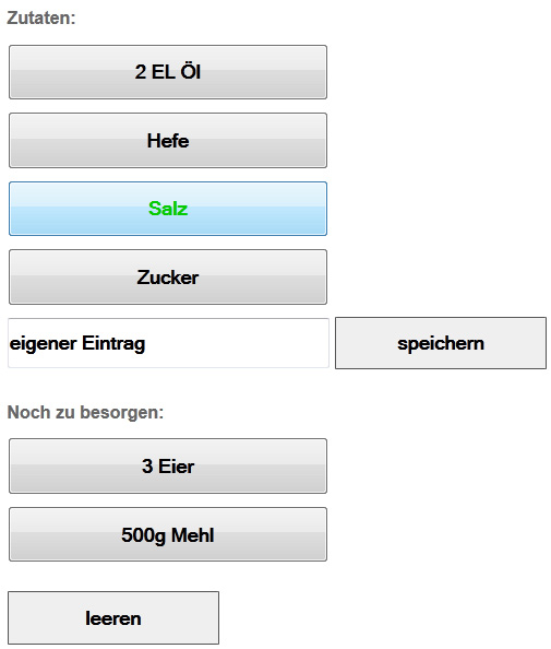 Screenshot der Frontend-Ausgabe