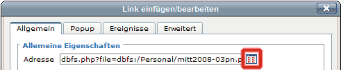 Eintrag nach Auswahl der Datei im Datenbank-Dateisystem