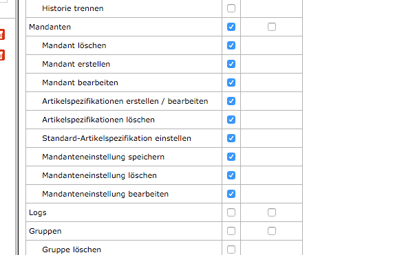 Rechte die vergeben worden sind.